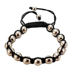 New Silver 8mm Stainless Steel Beaded Cord Adjustable Bracelet